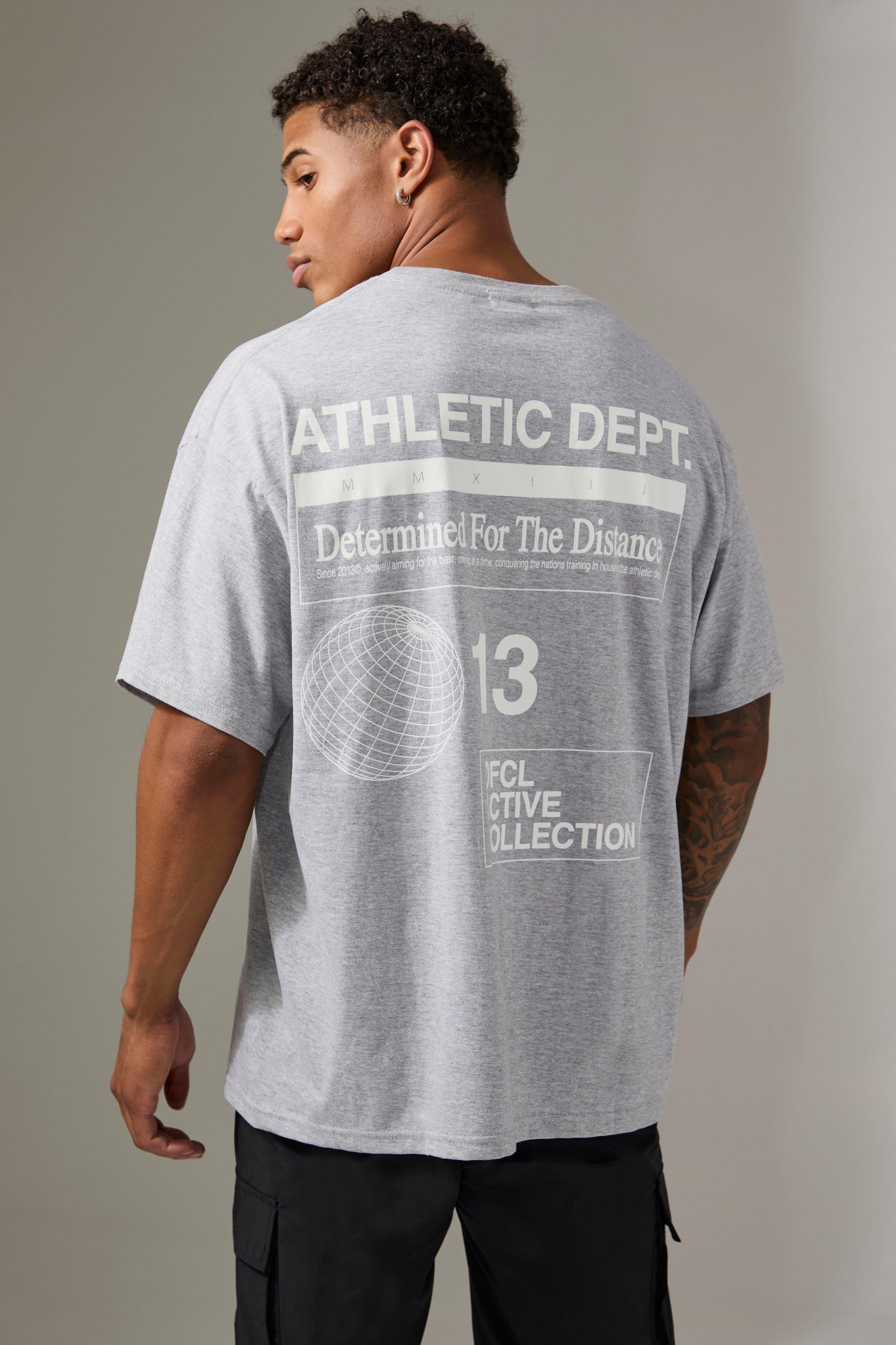 Mens Grey Man Active Athletic Dept Oversized T-shirt, Grey